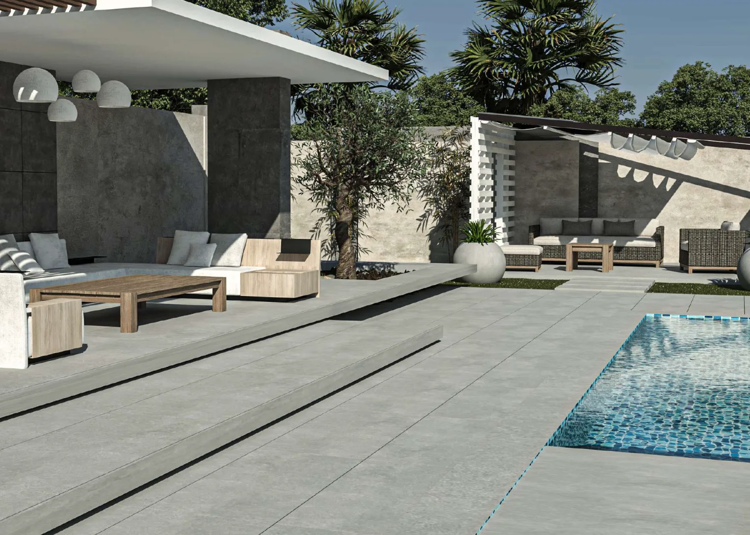 Exterior porcelain application under open sky
